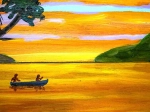 ciel jaune et pirogue bleue
