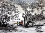 Enfants à plage et pirogue bleue