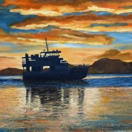 barge au coucher de soleil
